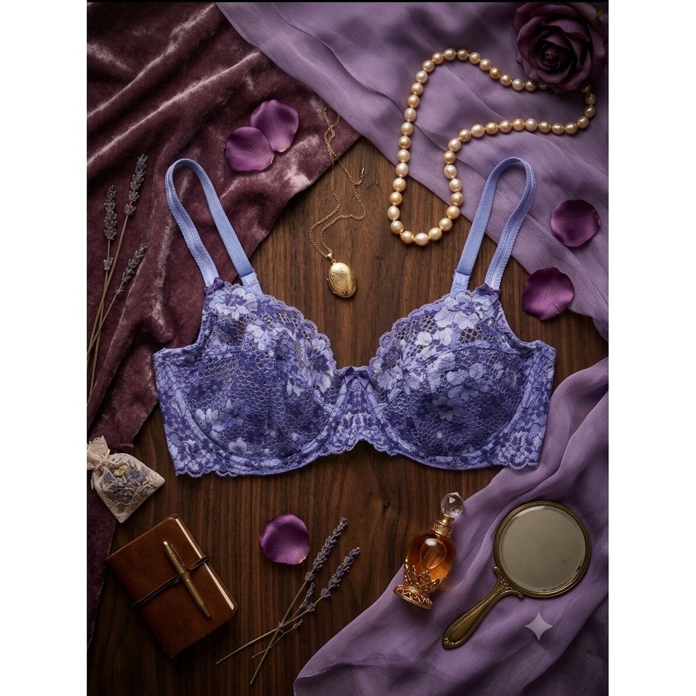 Adore Me Periwinkle Purple Floral Lace Unlined‎ Underwire Bra 38DD